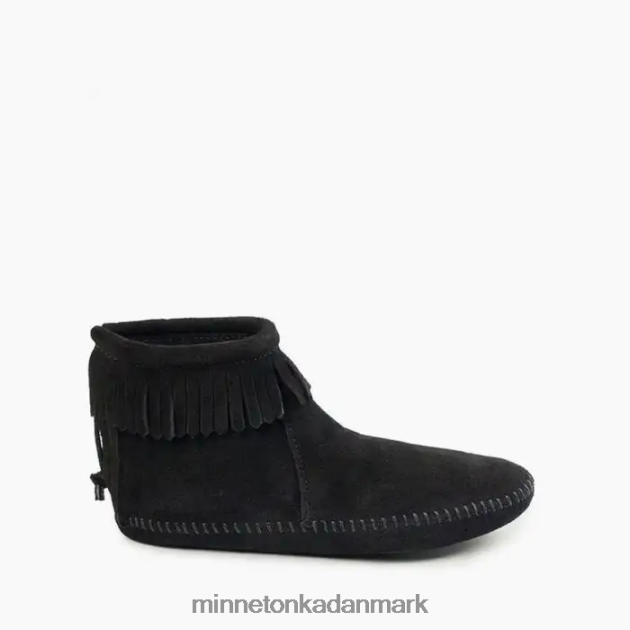 fodtøj sort Kvinder softsole med lynlås bagpå Minnetonka 44RZ7
