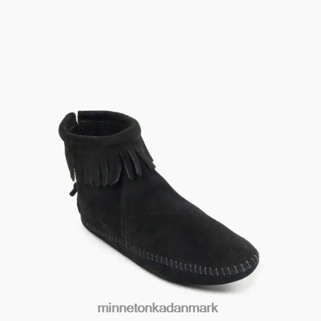 fodtøj sort Kvinder softsole med lynlås bagpå Minnetonka 44RZ7